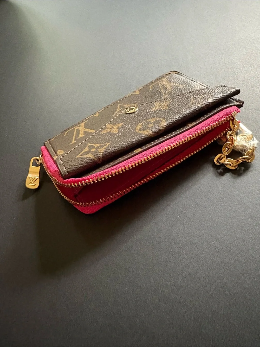 Fashion Brown Pink Multi Print Coin Wallet Keychain Holder